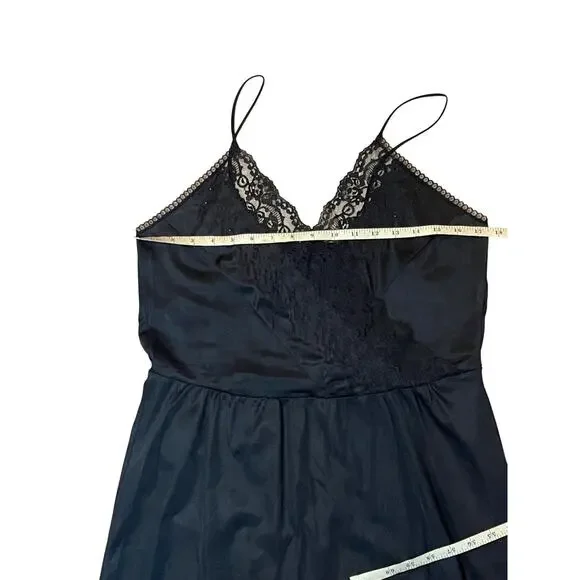 Vintage Private Treasures Black Lace Trim Slip Nightgown Size Medium 1970s - Picture 9 of 14